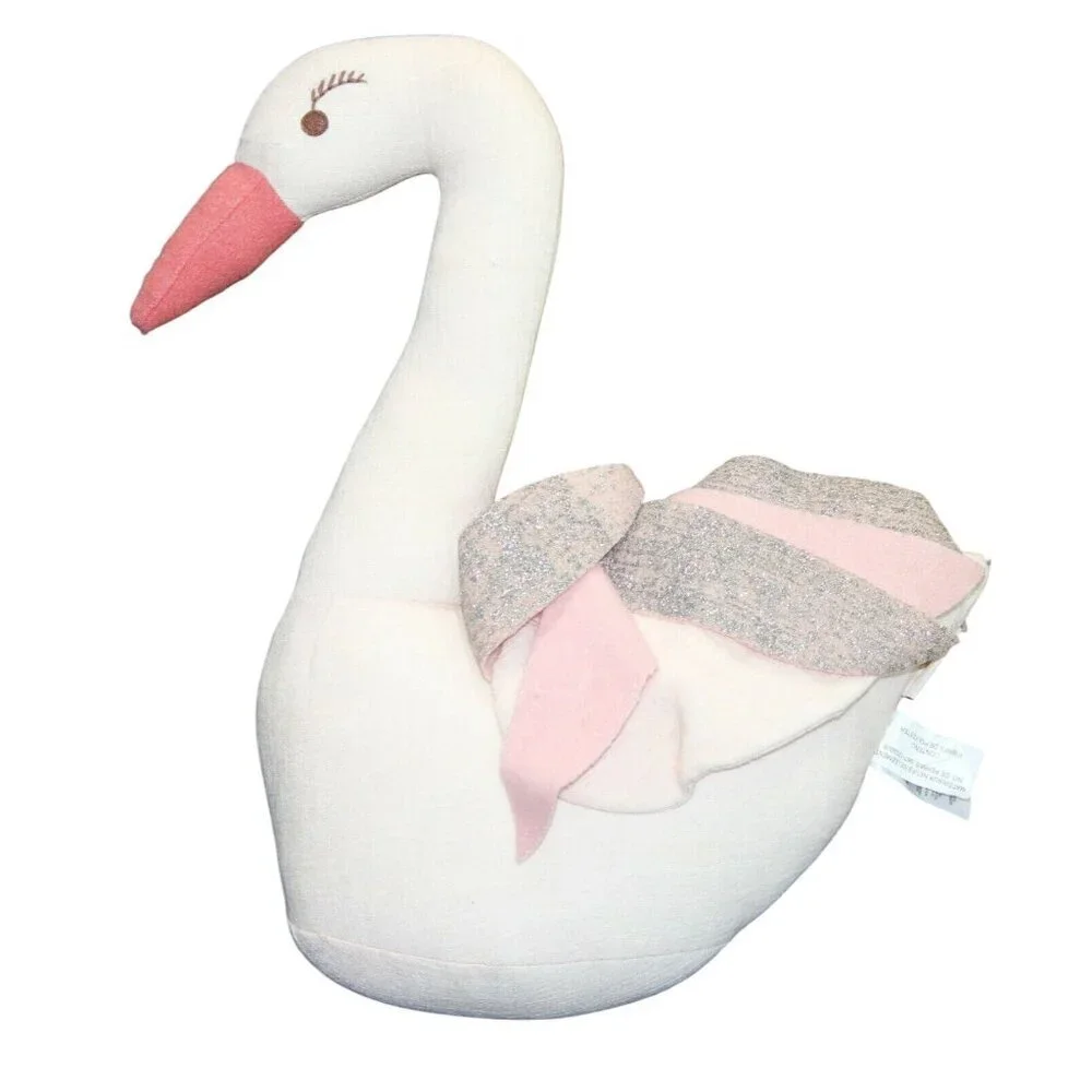 Pier 1‎ Imports Swan Pillow With Pink Silver Glitter Wings 14